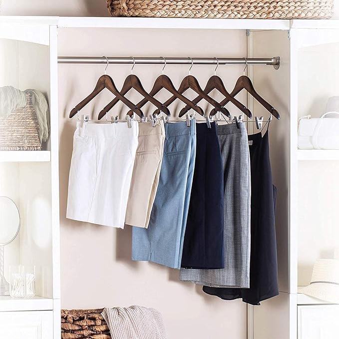 10 Pack Wooden Hangers with Clips High-Grade Wooden Suit Hangers Skirt Hangers with Clips S Wood Hanger with Durable Metal Clips for Blouse, Dress, Coat, Jacket (Vintage)