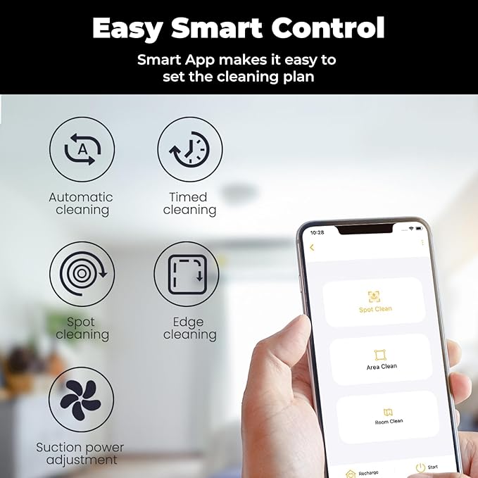 Thamtu Robot Vacuum and Mop Combo, Slim 2-in-1 Vacuum Robotic with Strong Suction, Auto-Charging, Scheduling, Smart Robot Vacuum Cleaner Ideal for Pet Hair, Hard Floors & Low-Pile Carpets