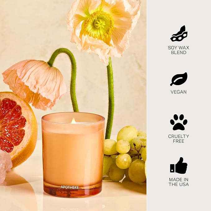 Apotheke Luxury Scented Candles for Home, Sea Salt Grapefruit - Petite Aromatherapy Jar Candle with Soy Wax Blend
