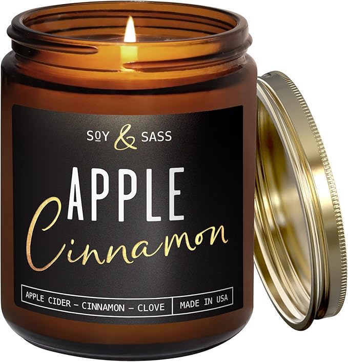 Apple Cinnamon Candles, Cinnamon Apple Candle - 'Apple Cinnamon' Infused w/Essential Oils I Scented Strong Soy Candles for Home for Christmas/Fall I Apple Pie Candle I 50Hr Burn, Made in USA