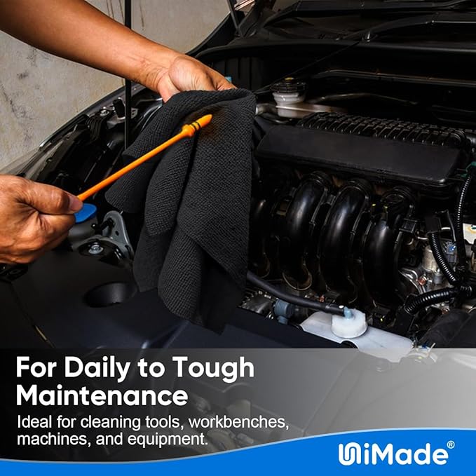 UNIMADE Microfiber Cleaning Cloth, 10 Pack Reusable Microfiber Towels for Cars Lint Free Cleaning Shop Towel Rags for Home Kitchen Automotive Bar Mechanic Restaurant Garage, 11.5"x 11.5", Black