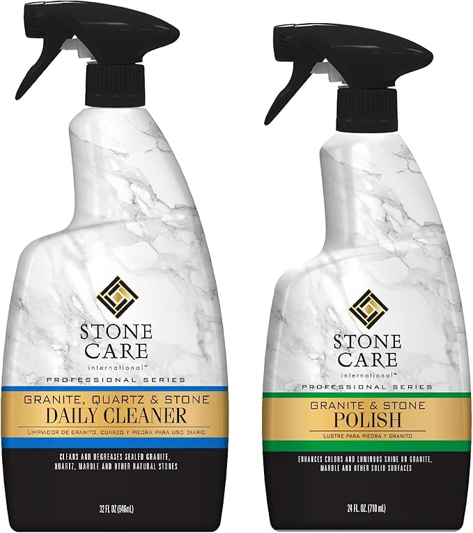 Stone Care International Granite Stone Cleaner and Polish Combo for Granite Marble Soapstone Quartz Quartzite Slate Limestone Corian Laminate Tile Countertop