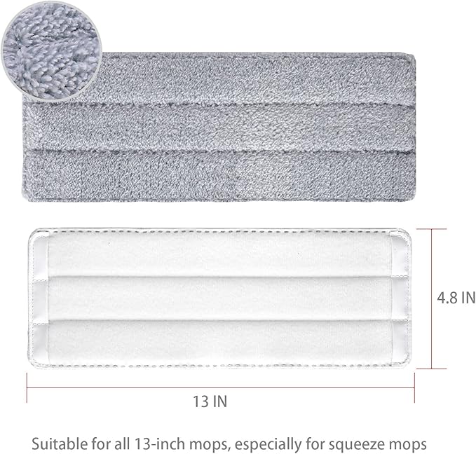 Bycarm 6 Pack Microfiber Mop Replacement Pads Compatible with Joymoop, Bosheng Flat mop or Squeeze Mop Bucket Set, Washable and Reusable 13" x 4.9" Wet/Dry Flat Mop Pads for Cleaning Floor