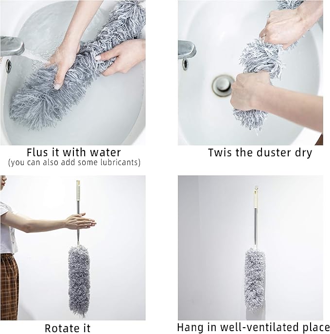 ZZ LAZYCOTTAGE Microfiber Duster with Extension Pole,Washable Bendable Head Ceiling Fan Duster,15-100 inch Wet or Dry Dust Collect Telescoping Dusters for Cleaning Ceiling Fan,High Ceiling,Furniture