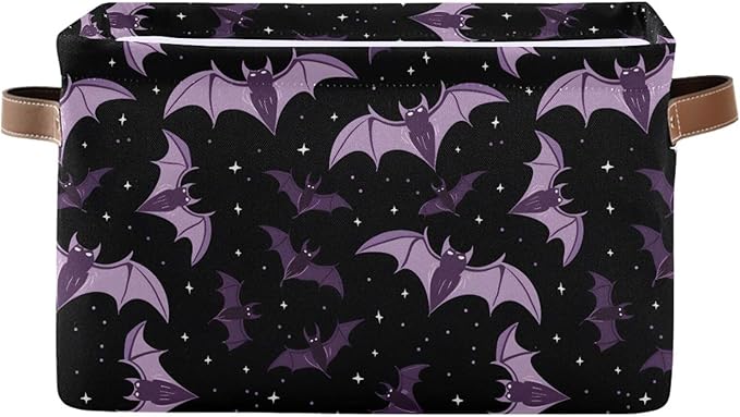 ALAZA Halloween Star Bat Black Foldable Storage Box Storage Basket Organizer Bins with Handles for Shelf Closet Living Room Bedroom Home Office 2 Pack