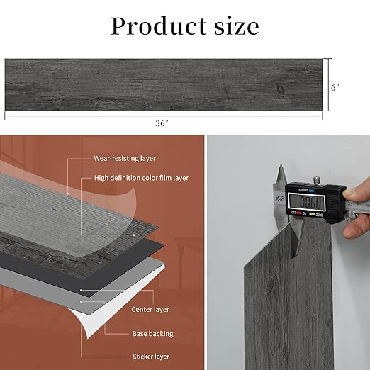 MULGREAT Peel and Stick Floor Tile, 54 Sq.Ft Self Adhesive Vinyl Flooring Plank, 36 Pieces Waterproof Heavy Duty Wood Grain Tiles, 36"x6" DIY Planks for Apartment Bathroom, Wooden Knot Pattern