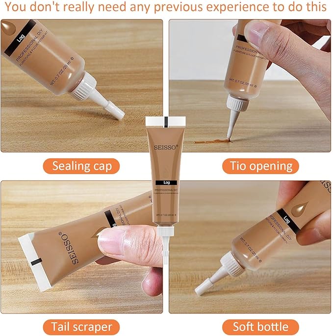 SEISSO Wood Furniture Repair Kit, 24 Colors Wood Fillters with Brushes Plastic Scraper Any Color for Stains, Scratches, Tables, Desks, Wooden Floors, Carpenters(Set of 50)