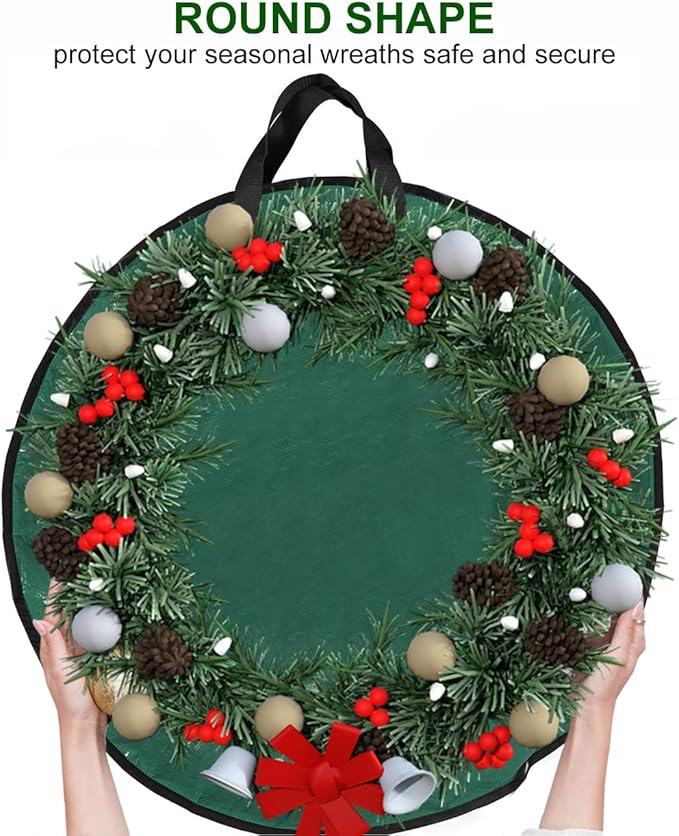 ProPik Christmas Wreath Storage Bag 24" - Garland Holiday Container with Tear Resistant Material - Featuring Heavy Duty Handles and Transparent Card Slot - 2 Pack (24 Inch, Green)