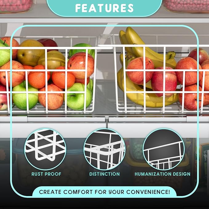 DPZM 2Packs 16.5 inch Chest Freezer Organizer, Refrigerator Organizer Bins, Freezer Baskets with Handles, Metal Wire Baskets for Snacks, fruits, Potatoes, Meat