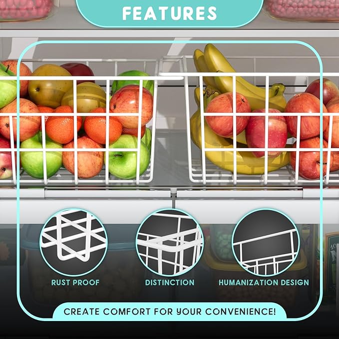 DPZM 2Packs 17.5 inch Chest Freezer Organizer, Refrigerator Organizer Bins, Freezer Baskets with Handles, Metal Wire Baskets for Snacks, fruits, Potatoes, Meat