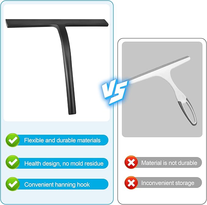 DNZPFU Shower Squeegee for Glass Doors, Mirror Window Tile Scrubber Cleaner with Hook Silicone (Gray)