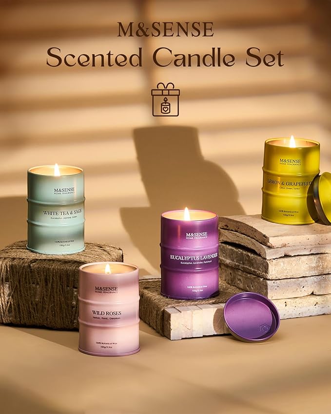 Valentine Candles, Spring Candles Set | Floral Scented Candles Gift Set | 4 Pack Candles for Home Scented Candle,Citrus Lemon Lavender Rose Sage Candle Bulk,Gift Set for Women and Men,Soy Wax 14 oz