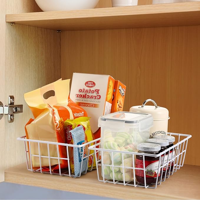 Orgneas Freezer Organizer Bins Metal Wire Storage Baskets for Upright Refrigerator Chest Freezer, Kitchen Pantry Storage and Organization for Fruit Vegetable Soda Cans Toys and Snacks, Set of 6