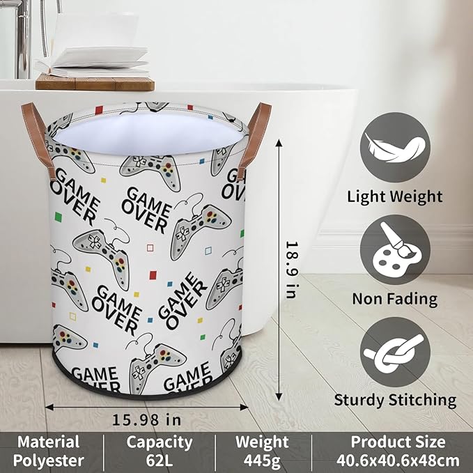 Play Game 62L Laundry Basket for Clothes Books Toys Adult Kids Rotundity Laundry Hampers Bin for Bathroom Kitchen Hotel