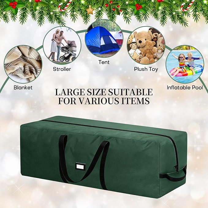 Christmas Tree Storage Bag - Fits Up to 9 Ft Large Artificial Christmas Tree, Heavy Duty 600D Oxford Cloth Xmas Tree Container with Handles & Zipper - Green