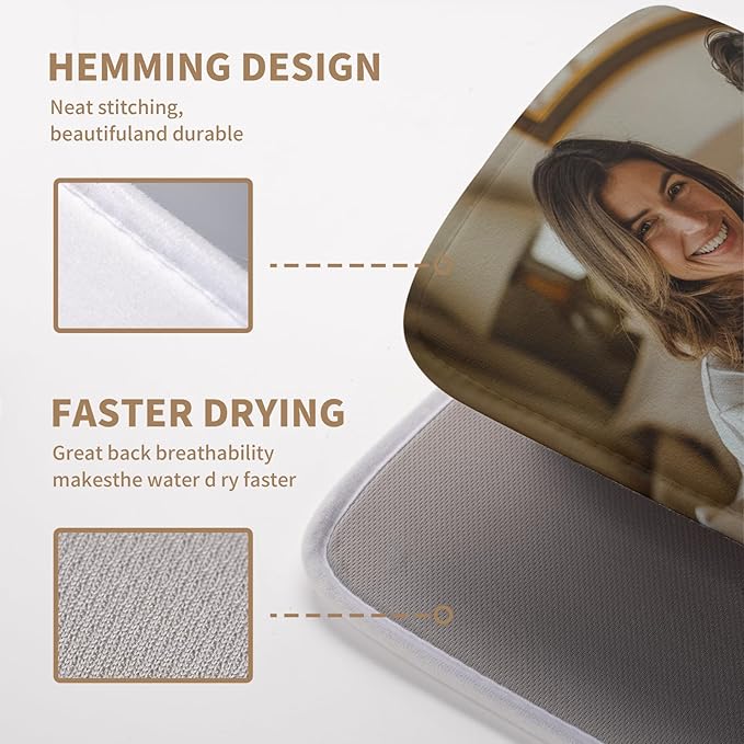 Wnoesat Custom Drying Mat with Picture Text Personalized Photo Dish Drying Mats for Kitchen Counter 16x18 Inch Customized Image Kitchen Accessories Microfiber Absorbent Dish Drying Pad
