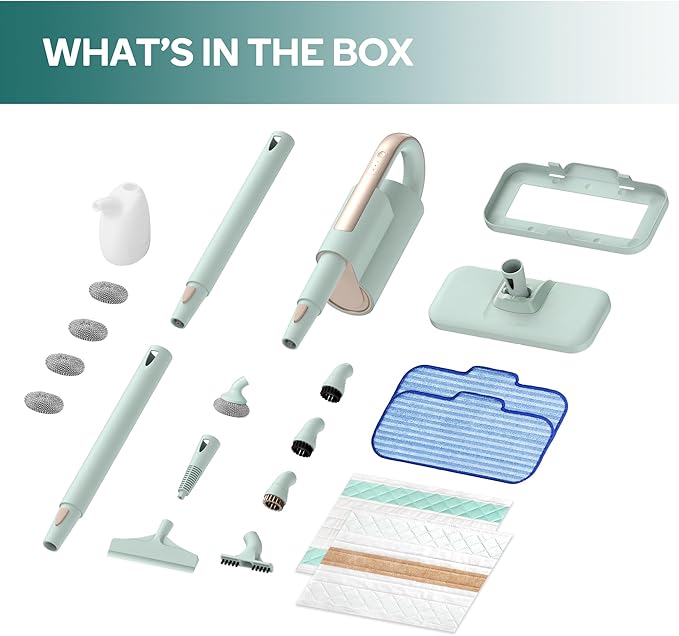 Newbealer Steam Mop & Detachable Handheld Cleaner, 250ml 1200W Powerful Floor Steamer, 3 Adjustable Levels for Carpet Laminate Hardwood Grout, Carpet Glider, 11 Multi-purpose Accessories & 2 Pads