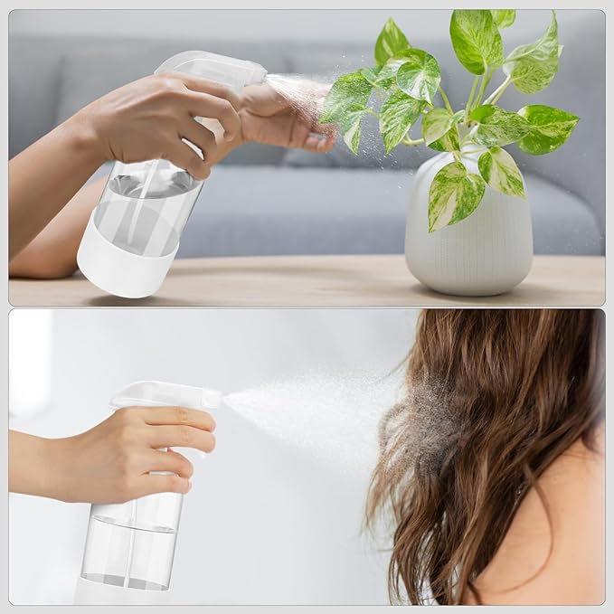 Worldgsb 2 Pack Glass Spray Bottles with Silicone Sleeve, 16 oz Empty Refillable Containers with Adjustable Spray Nozzles, Spray Bottles for Hair, Cleaning Solutions and Plants White