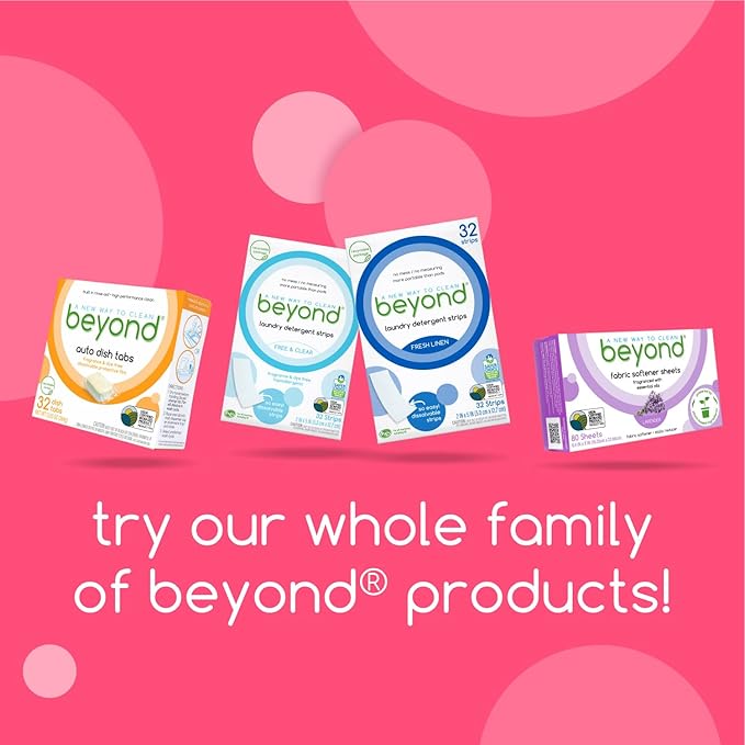 Beyond Fabric Softener Sheets (8 boxes of 80 sheets) - Lavender Scent - Eco-Friendly Plant-Based Dryer Sheets. Removes Static Cling. Recyclable Packaging.