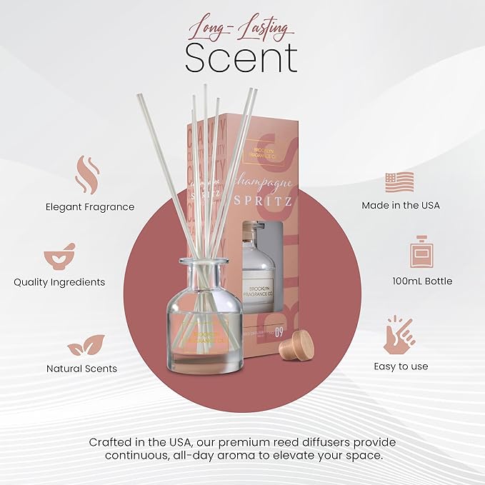 Brooklyn Fragrance Co. Scent Aroma Diffuser - Long Lasting Premium Fragrance – Champagne Spritz Air Freshener for Home- Fragrance Diffuser for a Large Room - 100ML