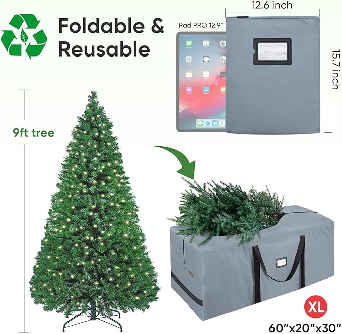 BALEINE 9 ft Christmas Tree Storage Bag, Heavy Duty 900D Oxford Fabric with Reinforced Handles and Dual Zippers Wide Opening, Extra Large Storage Container for Trees (Grey)