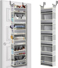 roomtalk Over The Door Organizer 6-Shelves and 12 Side Pockets, Over The Door Storage for Bathroom Bedroom Nursery, Hanging Door Organizers for Baby Diapers and Kids Toys (13"x5"x54", Grey)