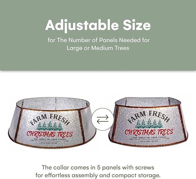 Hallops Galvanized Christmas Tree Collar - Large to Small Christmas Tree Base Cover. Adjustable Metal Skirt, Christmas Decor (Original, Super Oversize)