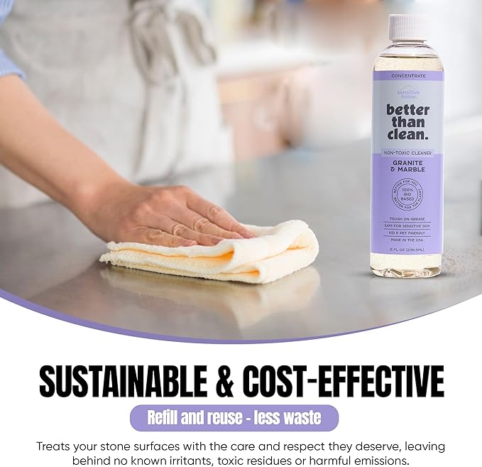 Better Than Clean Marble & Granite Cleaner Concentrate - Plant-Based, Non-Toxic, Fragrance Free Cleaning Products - Slate, Marble, and Natural Stone Cleaner, – 8oz Makes 4 Bottles