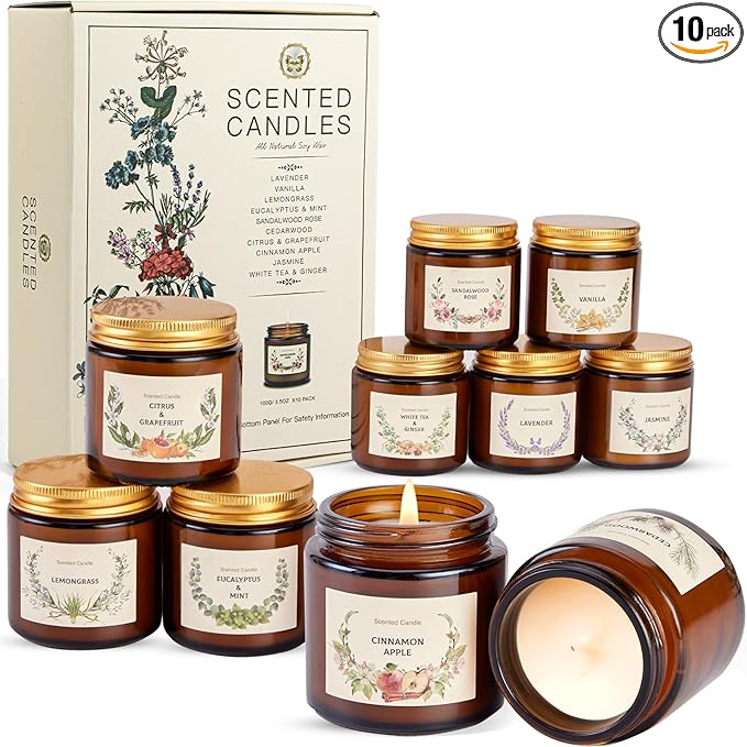 Scented Candle Gift Set for Women, 10 Pack Long Lasting Soy Wax Candles, Aromatherapy Candles for Home, Perfect Gifts for Birthday, Mother’s Day, Thanksgiving & Holidays