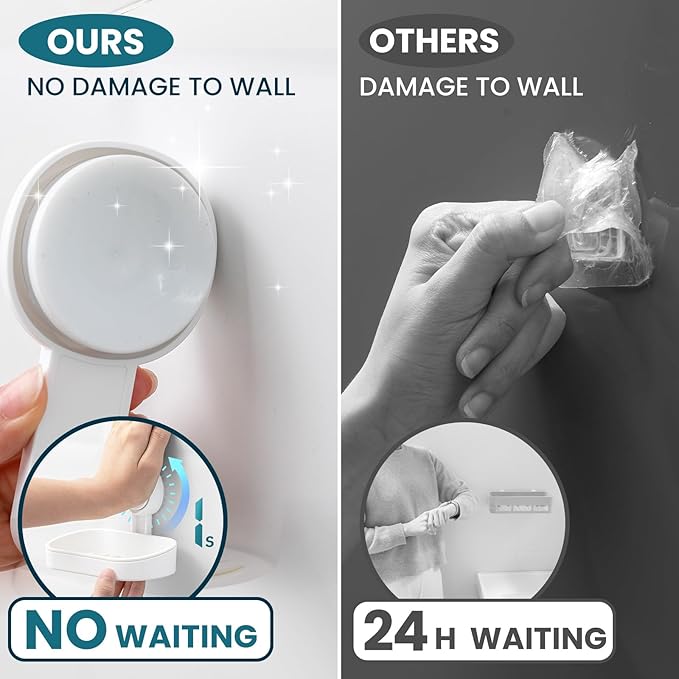 TAILI Soap Dish Soap Holder Suction Cup Powerful Vacuum Suction, Strong Bar Sponge Holder for Shower Wall, Bathroom Accessories, Tub and Kitchen Sink, Drill-Free, Waterproof, Removable