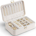 Vlando 2 Layer Jewelry Box,Jewelry Organizer Storage Lockable Earring Organizer Removable Jewelry Tray with Watch Pillow for Neckable Ring Bracelets-Cream White