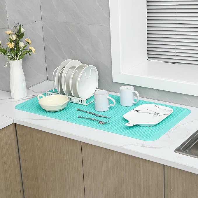 MicoYang Silicone Dish Drying Mat for Multiple Usage,Easy clean,Eco-friendly,Heat-resistant Silicone Mat for Kitchen Counter or Sink,Refrigerator or Drawer Liner Mint 5XL 36inches x 18inches