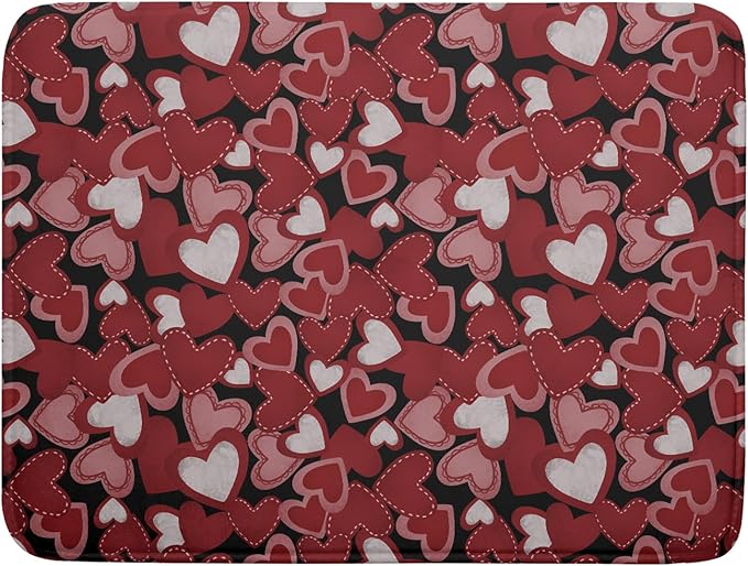 Valentines Day Dish Drying Mat for Kitchen Counter 24x18 Inch Love Drying Mat with Absorbent Reversible Microfiber Black Red Grey Heart Dish Drainer Mats Rack Pad for Coffee Countertop Protector