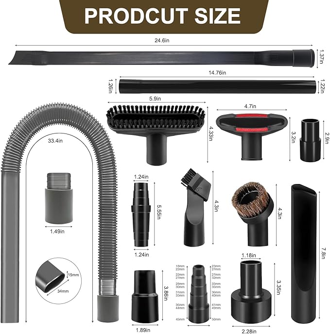 16-Piece 1 1/4 Inch(32mm) Vacuum Attachments Cleaning Kit With Vacuum Extension Wand/Dryer Lint Vac Attachment/Flexible Crevice Tool