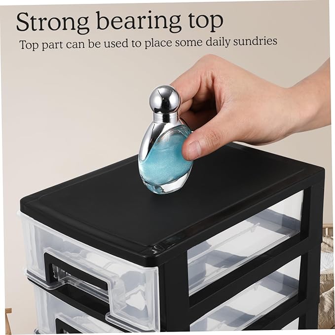 Multifunctional Five-layer Storage Cabinet Plastic Drawer Type Closet 5 Drawer Storage Tower Container Case with Clear for Home 8.3x5.9x12.3inch Black