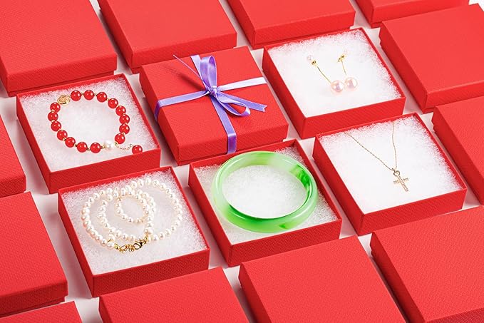 GEFTOL Jewelry Gift Boxes 96 Pack 3.5x3.5x1 Inch Cardboard Jewelry Boxes,Small Gift Boxes for Jewelry Earrings Necklaces Handmade Bangles Bracelets(Red)