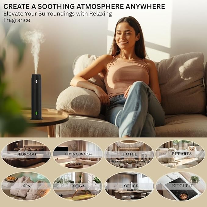 INTENSE OUD Waterless Diffuser – 120ML Essential Oil Diffuser & Aromatherapy Diffuser for Rooms up to 1000 Sq Ft, Ultra-Quiet Scent Air Machine with Remote, Timer & 5 Scent Kit – Matte Black Aluminum