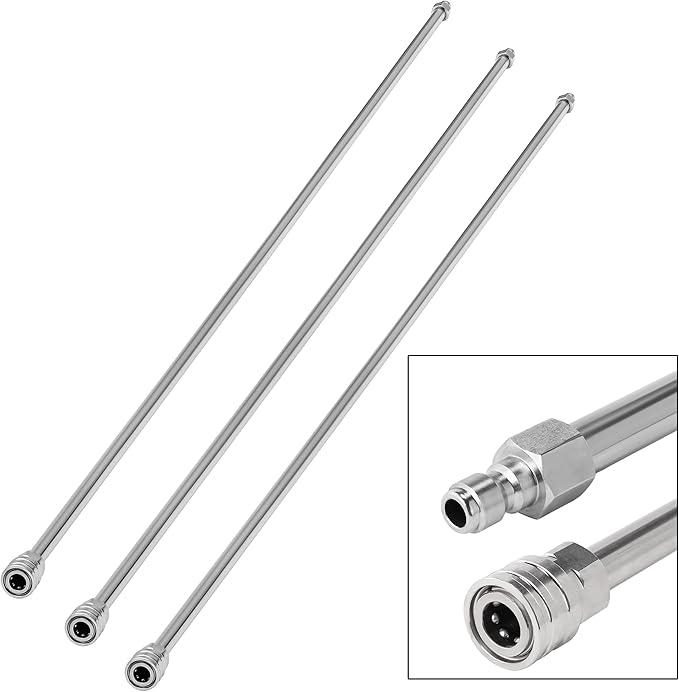 RIDGE WASHER Pressure Washer Wand Extension, 180 Inch Replacement Lance, Stainless Steel Power Washer Extender, 1/4' Quick Connect Fitting, 4000 PSI (3 Wands 60" Each)