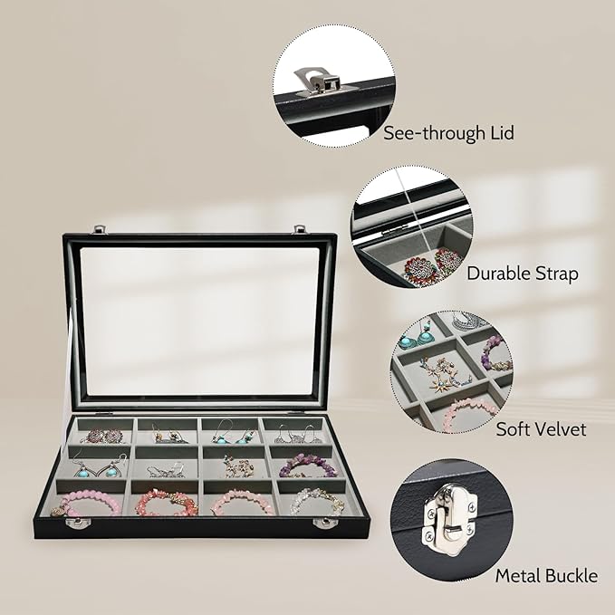 Stratalife Bracelet Holder Jewelry Organizer Jewelry Storage Earring Holder Organizer Jewelry Storage Organizer Bracelets Necklace For Girls Women 12 Grid (Gray Black)