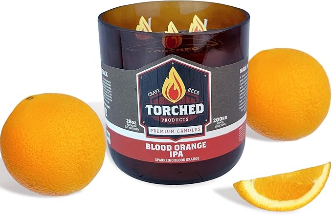 Torched Beer Scented Candles | Natural Soy Wax Candle | Blood Orange IPA Scent 28 oz | Makes a Great Gift for Men, Beer Lovers, and Collectors | Bar Man-Cave Decor and Accessories