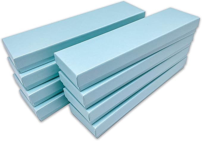 TheDisplayGuys - 100-Pack #82 Cotton Filled Cardboard Paper Jewelry Boxes Gift Case - Pearl Teal (8.0" x 2.0" x 1.0") - for Shipping or Storage