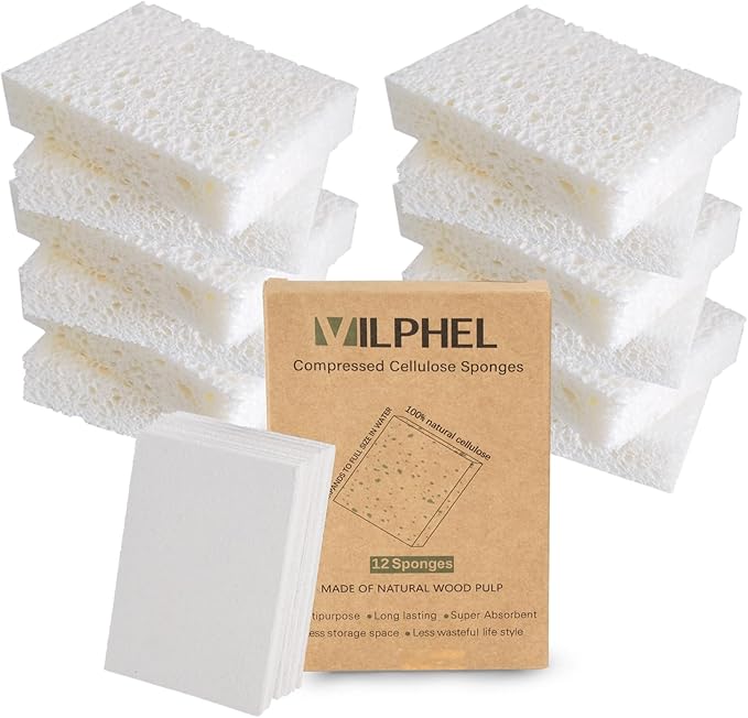 Vilphel 12 Pack Dishwashing Sponges Natural Cellulose Sponges Plant Based Resilient and Reusable Soft Dish Sponges for Washing Dishes DIY Craft Sponge for Fun