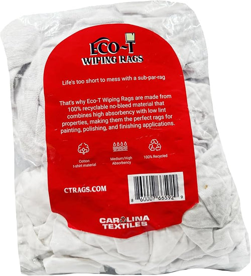 1 Lb Bag Eco-T Paint Rags - White T-Shirt Material, 100% Recycled, Eco-Friendly, High Absorbency, Low Lint, Low-Cost, Painting and Cleaning Cloth