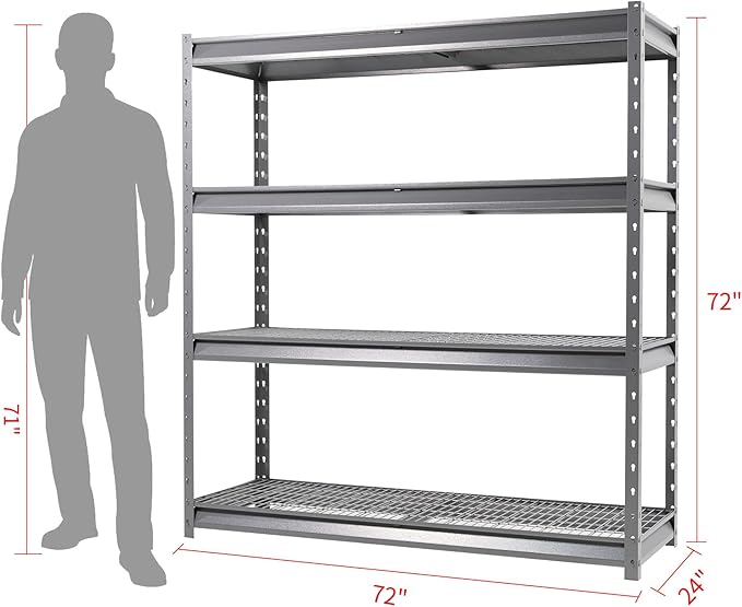 Shuntong The Atlas 72" W Metal Garage Shelving Unit Load 12000 Lbs, Heavy Duty Storage Rack, Adjustable Industrial Shelves for Warehouse Shop Basement, 72" W x 24" D x 72" H, Grey