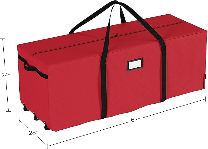 Christmas Tree Storage Bag with Wheels - Canvas Duffel for 12-Foot Fake Trees and Protecting Holiday Decorations and Inflatables by Elf Stor (Red)