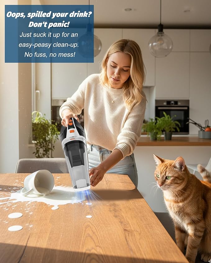 BRL Handheld Vacuum Cordless, Brushless Car Vacuum Cleaner with 12000PA Powerful Suction, 2 Suction Modes Mini Hand Vacuum, Dry & Wet, Portable Vacuum for Car Pet Hair, Home, Office, Keyboards