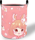 Anime Girl Laundry Basket Hamper 19.7"x15.8", Cherry Blossom Foldable Waterproof Oxford Clothes Storage Bucket for Room Bathroom Bedroom Nursery Decor, Toy Organizer Bins Gifts for Kids Boys Girls