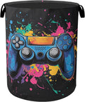 Laundry Basket, Dirty Clothes Basket, Gamers Controller Foldable Canvas Laundry Hamper with Handles - Toy Organizer, Heavy Duty for Home, Bedroom, Dorm, Bathroom