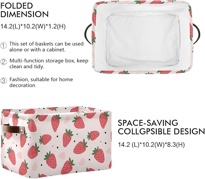 ALAZA Strawberry Polka Dots Foldable Storage Box Storage Basket Organizer Bins with Handles for Shelf Closet Living Room Bedroom Home Office 1 Pack