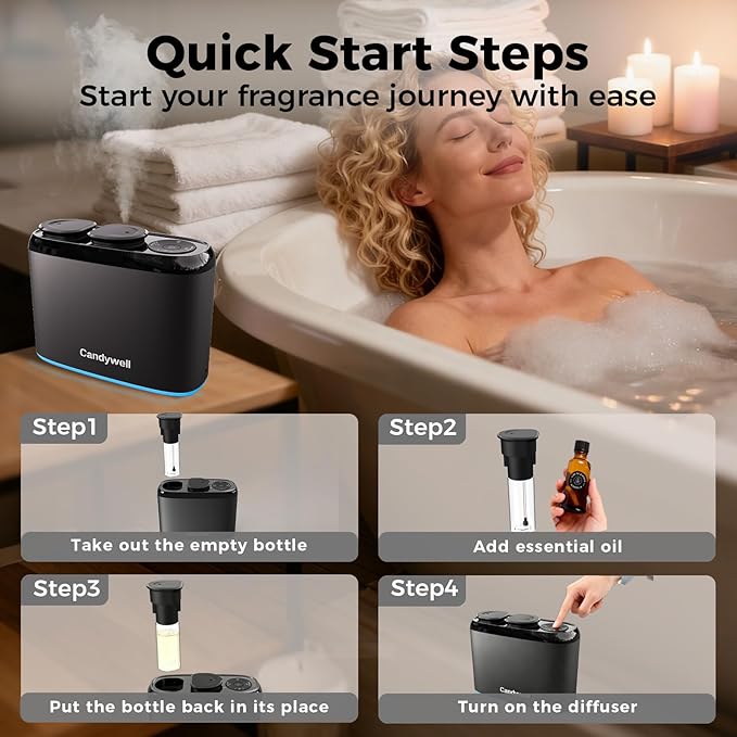 Dual-Scent Waterless Essential Oil Diffuser, Cold Air Diffuser for Home & Commercial Use, 1000 Sq Ft Coverage, APP Control, Quiet Operation, Night Light, Pet & Kid Friendly, Anti-Tilt Alarm